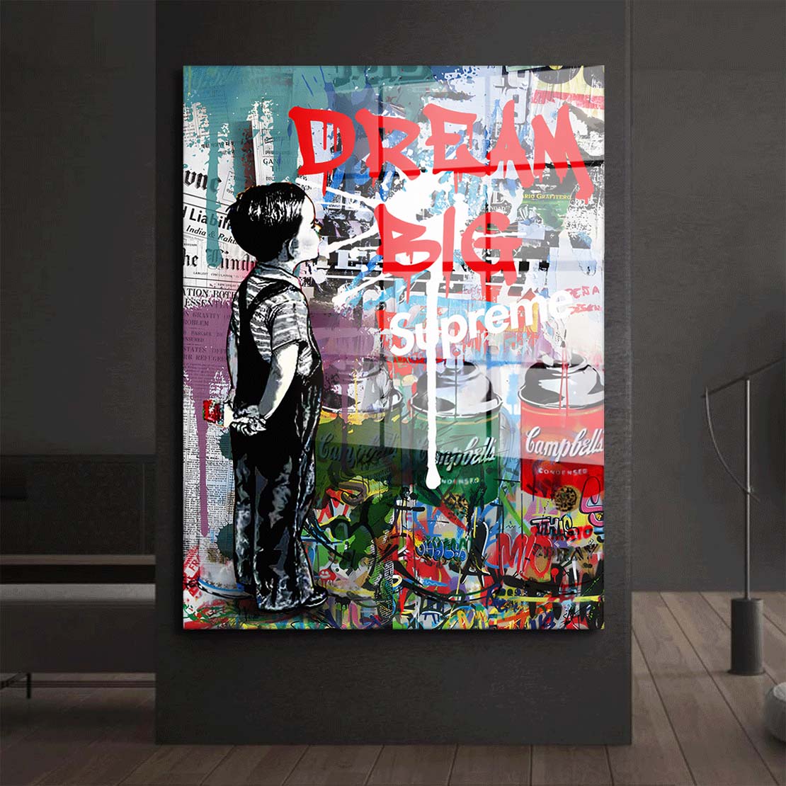 Pop Art Dream Big, Street Art Acrylglasbild Wandbild Bild Wanddeko Wohnzimmer XL