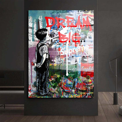 Pop Art Dream Big, Street Art Acrylglasbild Wandbild Bild Wanddeko Wohnzimmer XL