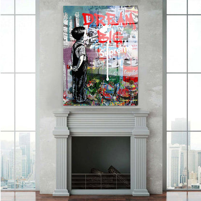 Pop Art Dream Big, Street Art Acrylglasbild Wandbild Bild Wanddeko Wohnzimmer XL