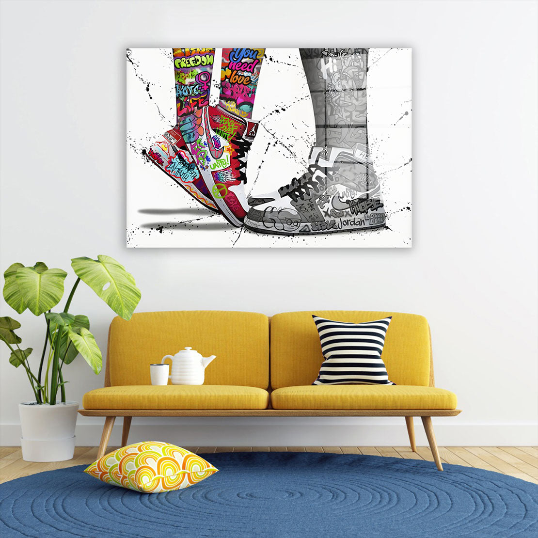 Shoes Pop Art Style Acrylglasbild Wandbild Bild Wanddeko Wohnzimmer XL