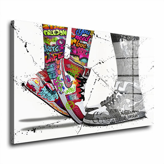 Shoes Pop Art Style Acrylglasbild Wandbild Bild Wanddeko Wohnzimmer XL