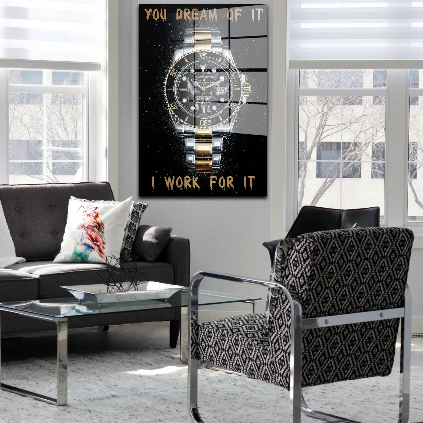 Motivation Uhr Zitat Acrylglasbild Wandbild Bild Wanddeko Wohnzimmer XL