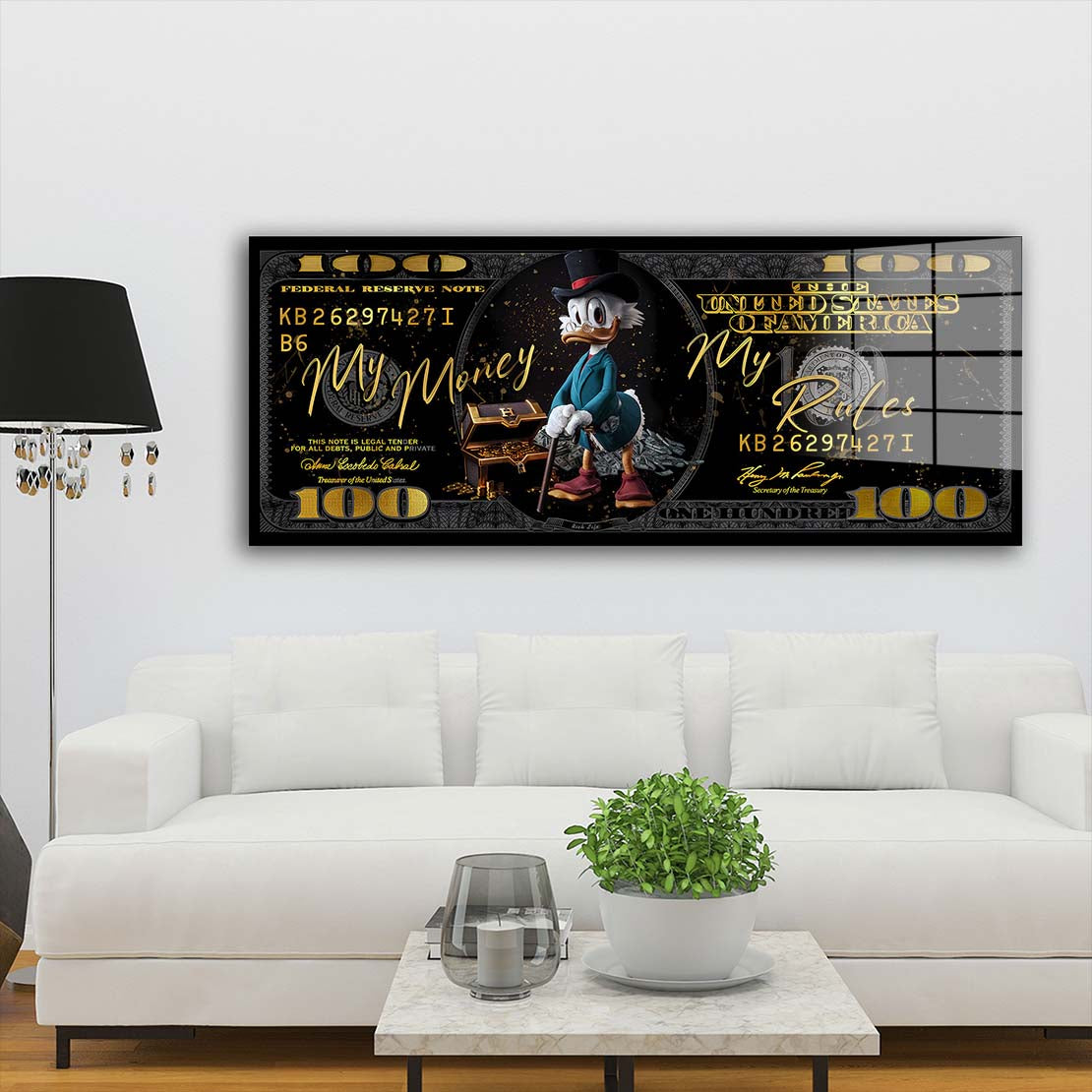 My Money My Rules Duck Acrylglasbild Wandbild Bild Wanddeko Wohnzimmer XL
