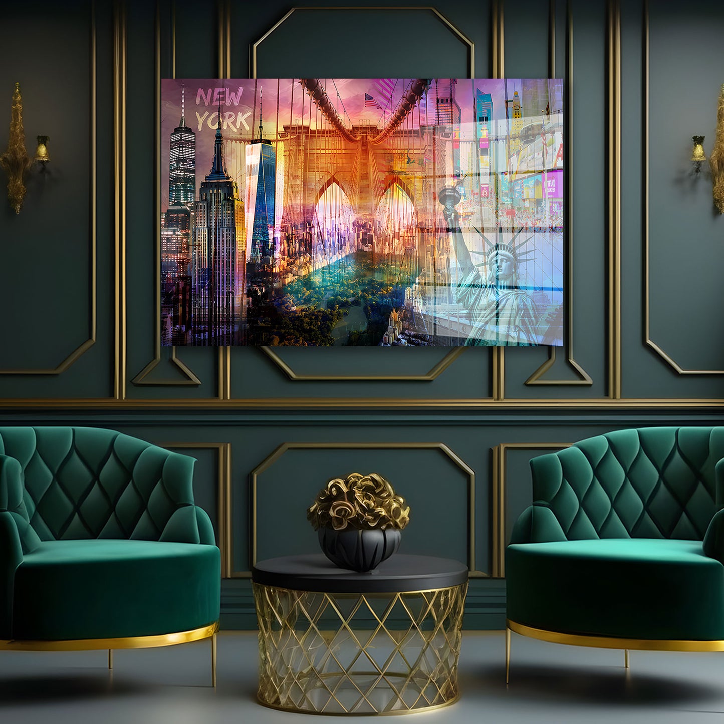 New York USA Pop Art Brooklyn Bridge Acrylglasbild Wandbild Wohnzimmer XL