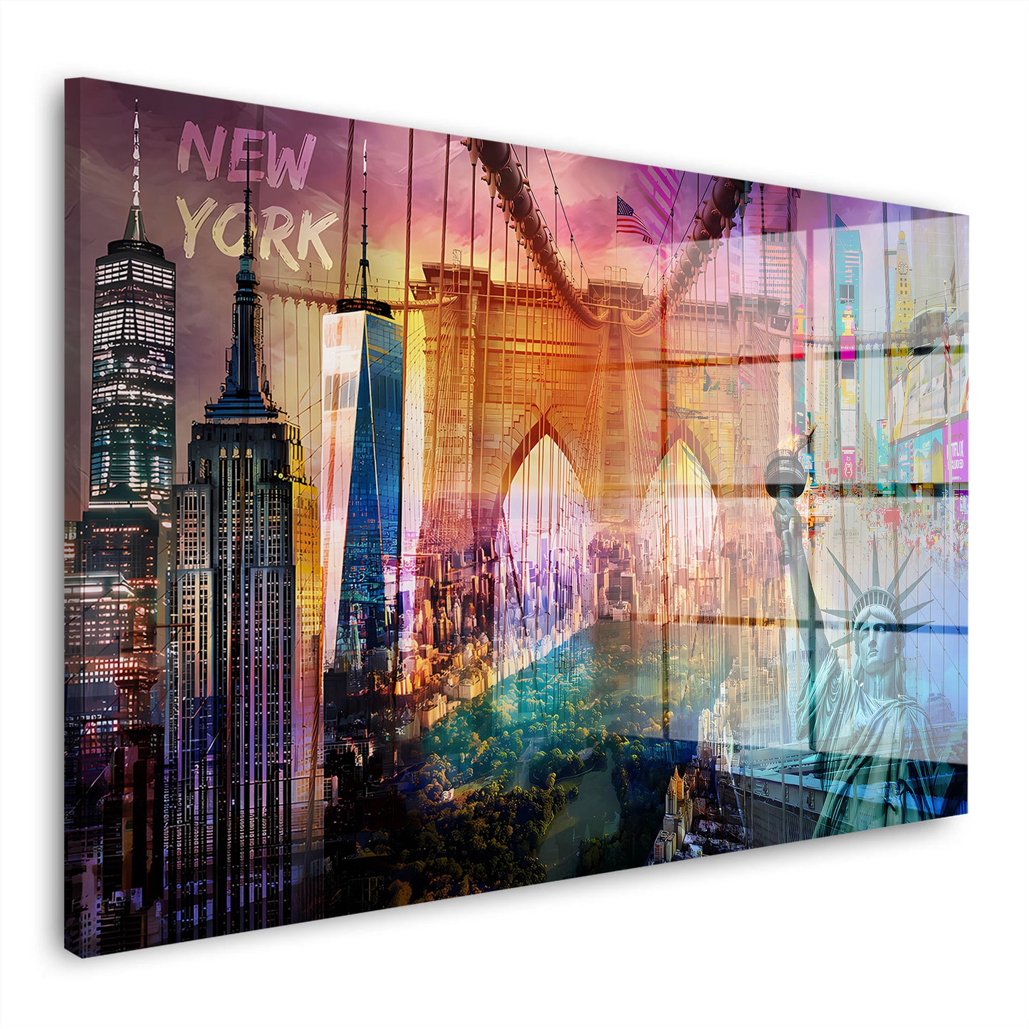New York USA Pop Art Brooklyn Bridge Acrylglasbild Wandbild Wohnzimmer XL
