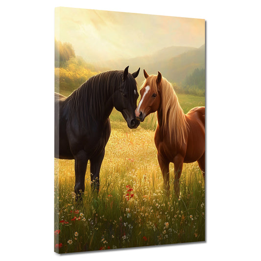 Pferde im Sonnenuntergang Leinwandbild Wandbild Kunstdruck XL Wanddeko
