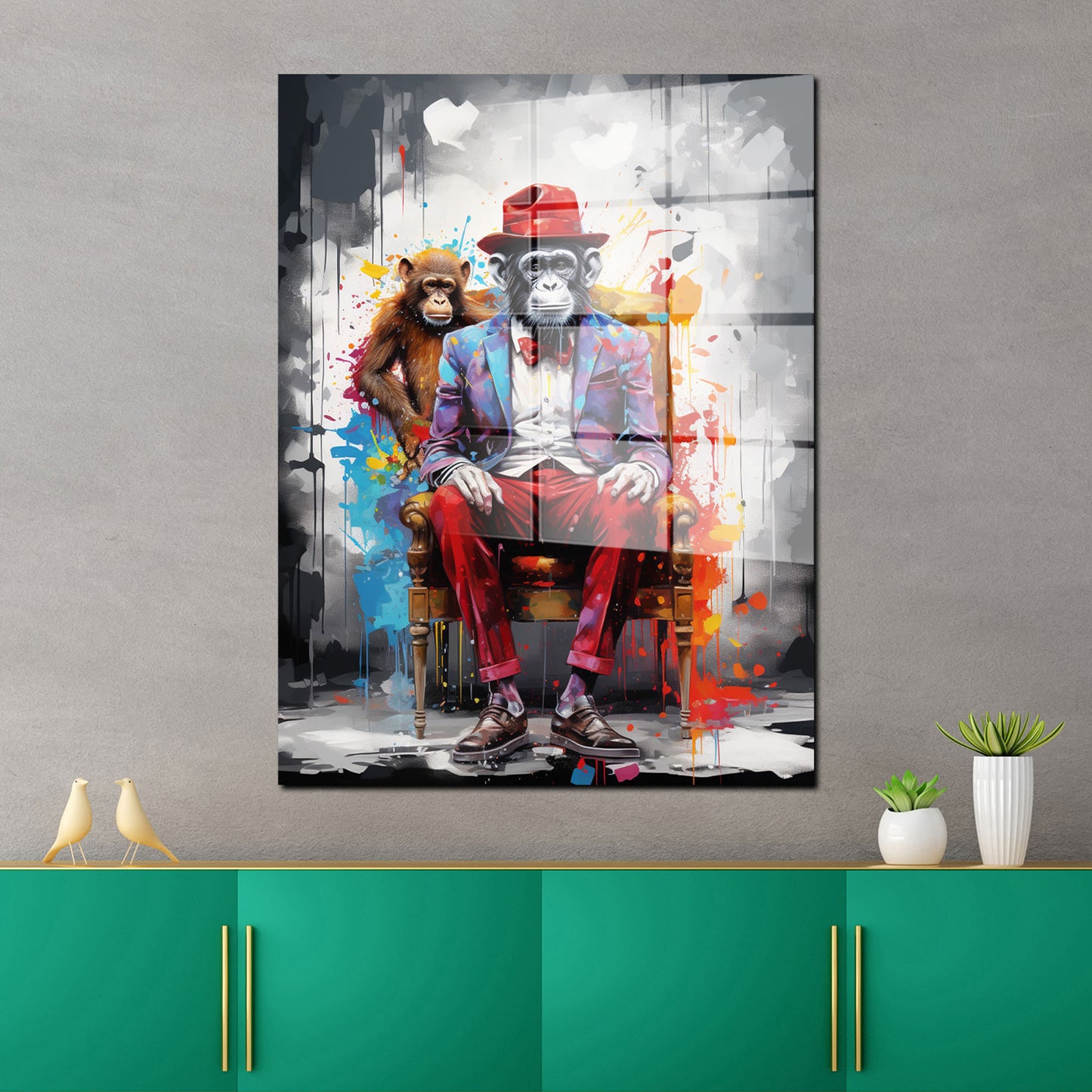 Pop Art Affe mit Anzug Acrylglasbild Wandbild Bild Wanddeko Wohnzimmer XL