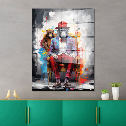Pop Art Affe mit Anzug Acrylglasbild Wandbild Bild Wanddeko Wohnzimmer XL