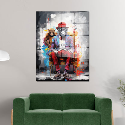 Pop Art Affe mit Anzug Acrylglasbild Wandbild Bild Wanddeko Wohnzimmer XL