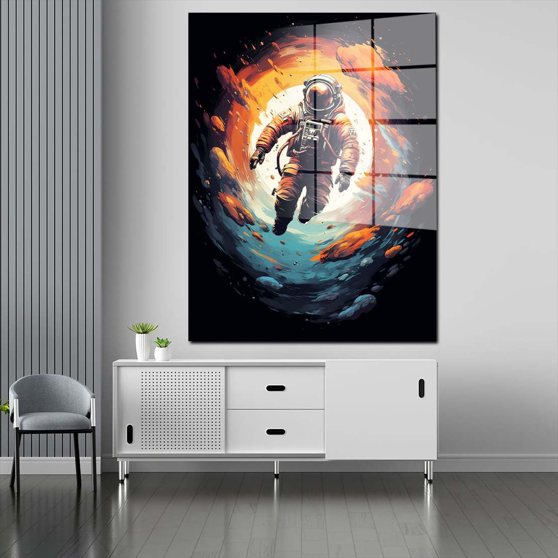 Pop Art Astronaut im Weltall Acrylglasbild Wandbild Bild Wanddeko Wohnzimmer XL