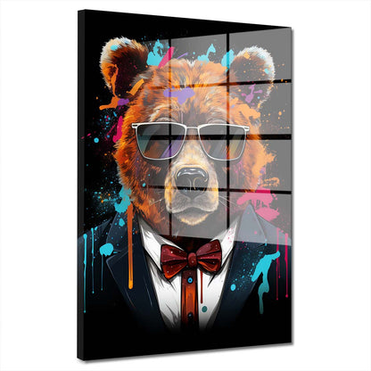 Pop Art Bär im Anzug Acrylglasbild Wandbild Bild Wanddeko Wohnzimmer XL