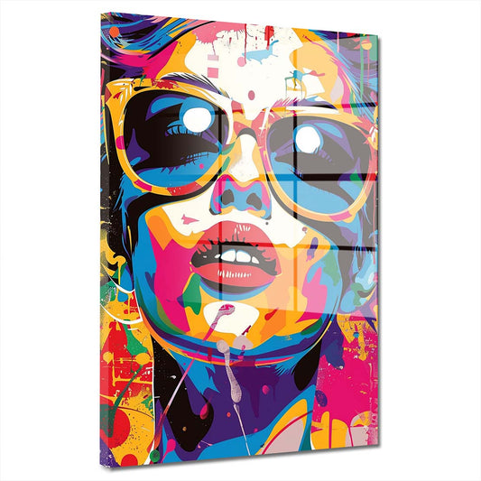 Pop Art bunte Frau Acrylglasbild Wandbild Bild Wanddeko Wohnzimmer XL