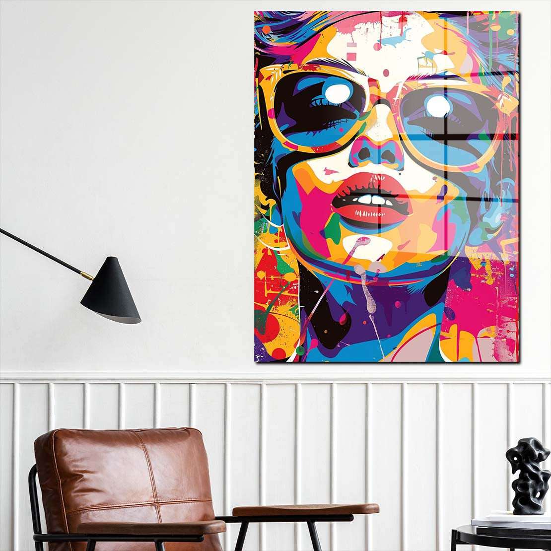 Pop Art bunte Frau Acrylglasbild Wandbild Bild Wanddeko Wohnzimmer XL