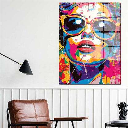 Pop Art bunte Frau Acrylglasbild Wandbild Bild Wanddeko Wohnzimmer XL