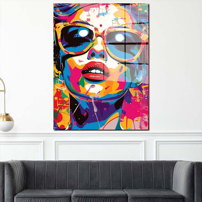Pop Art bunte Frau Acrylglasbild Wandbild Bild Wanddeko Wohnzimmer XL