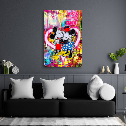 Pop Art Comic Mäuse Umarmung Wandbild Leinwandbild Kunstdruck XL Wanddeko