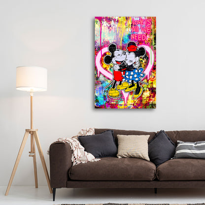 Pop Art Comic Mäuse Umarmung Wandbild Leinwandbild Kunstdruck XL Wanddeko