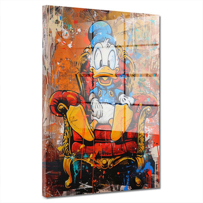 Pop Art Ente auf Sessel Acrylglasbild Wandbild Bild Wanddeko Wohnzimmer XL