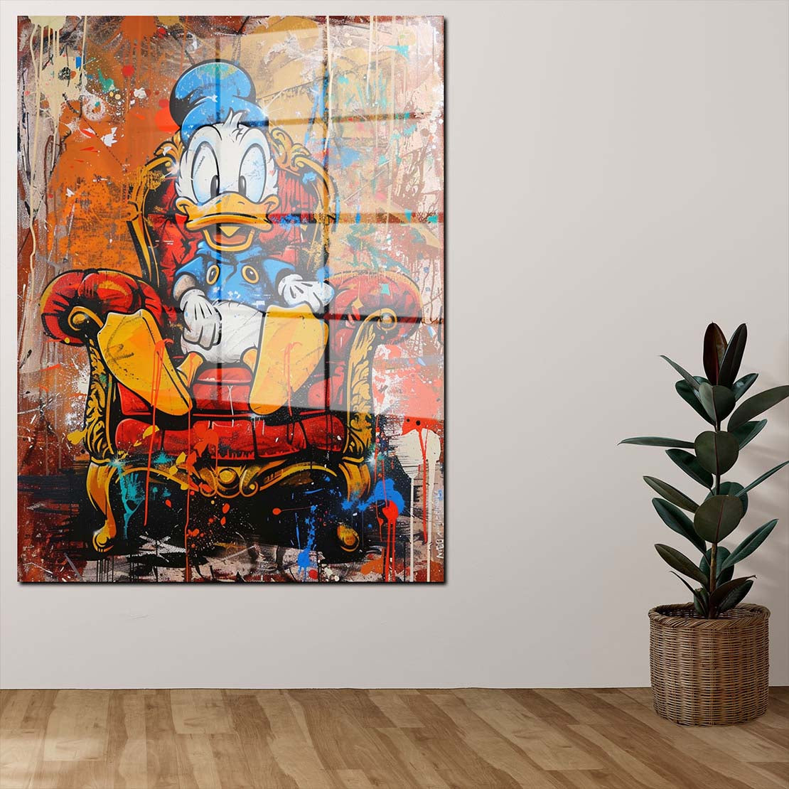 Pop Art Ente auf Sessel Acrylglasbild Wandbild Bild Wanddeko Wohnzimmer XL