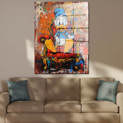 Pop Art Ente auf Sessel Acrylglasbild Wandbild Bild Wanddeko Wohnzimmer XL