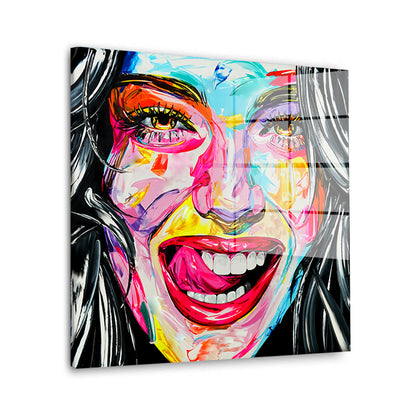 Pop Art Frau Smile Acrylglasbild Wandbild Bild Wanddeko Wohnzimmer XL