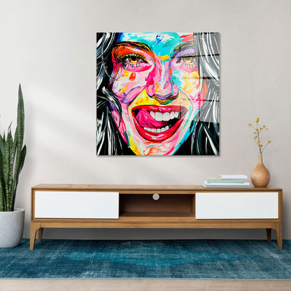 Pop Art Frau Smile Acrylglasbild Wandbild Bild Wanddeko Wohnzimmer XL