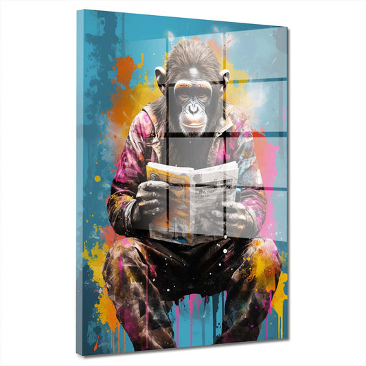 Pop Art Gorilla sitzend Acrylglasbild Wandbild Bild Wanddeko Wohnzimmer XL