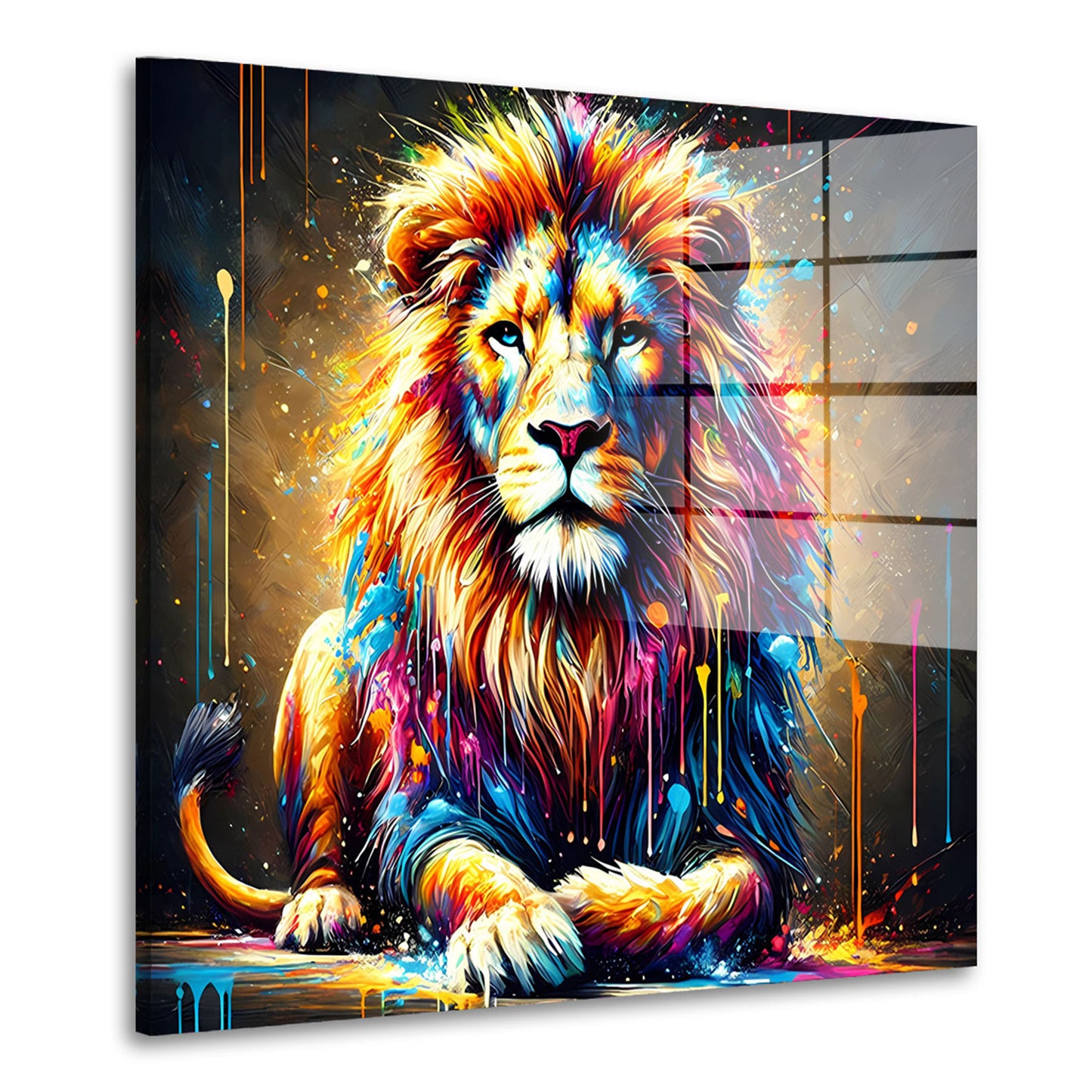 Pop Art Löwe leuchtende Farben Acrylglasbild Wandbild Wanddeko Wohnzimmer XL