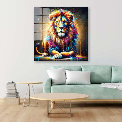 Pop Art Löwe leuchtende Farben Acrylglasbild Wandbild Wanddeko Wohnzimmer XL
