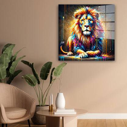 Pop Art Löwe leuchtende Farben Acrylglasbild Wandbild Wanddeko Wohnzimmer XL