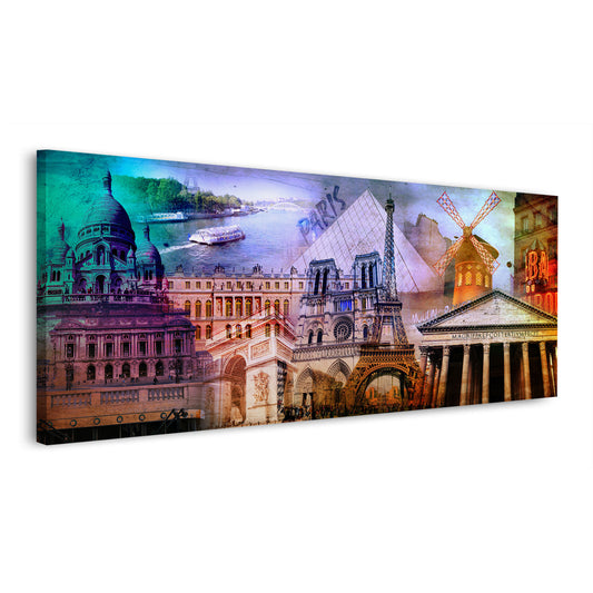 Pop Art Paris Sehenswürdigkeiten Leinwandbild Wandbild Kunstdruck XL Wanddeko