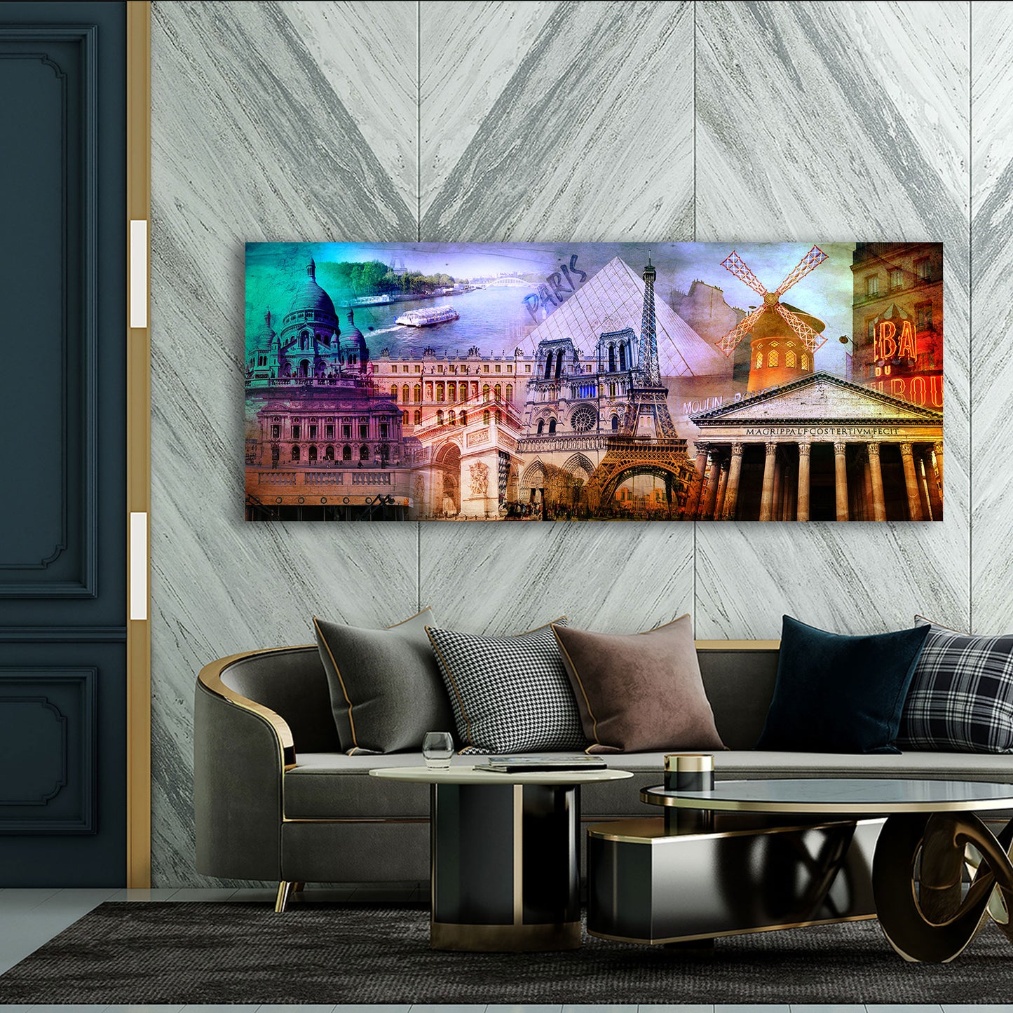 Pop Art Paris Sehenswürdigkeiten Leinwandbild Wandbild Kunstdruck XL Wanddeko