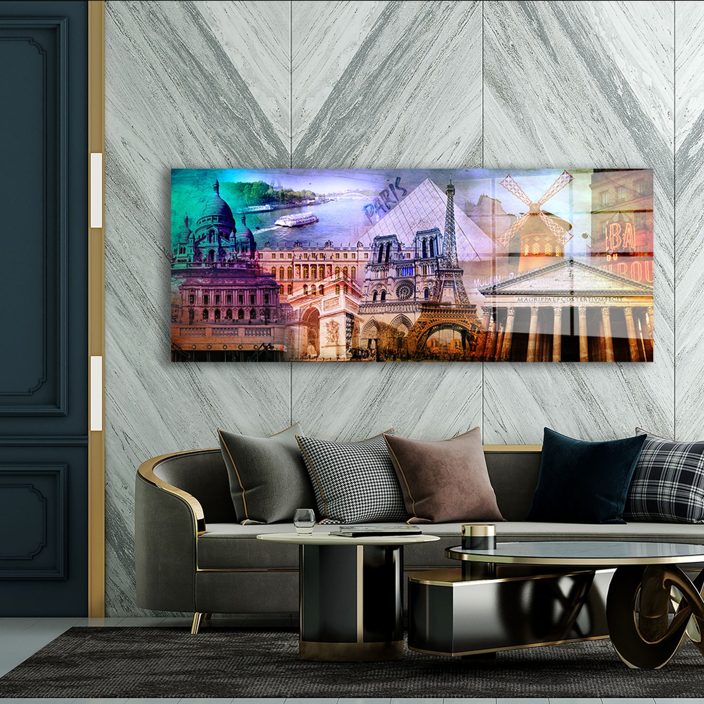 Pop Art Paris Sehenswürdigkeiten Acrylglasbild Wandbild Wanddeko Wohnzimmer XL