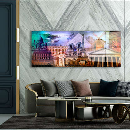 Pop Art Paris Sehenswürdigkeiten Acrylglasbild Wandbild Wanddeko Wohnzimmer XL