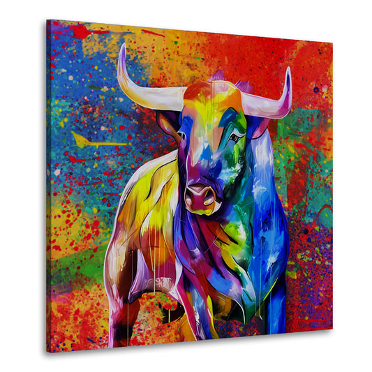 Pop Art Bull Stier farbig Leinwandbild Wandbild Kunstdruck XL Wanddeko