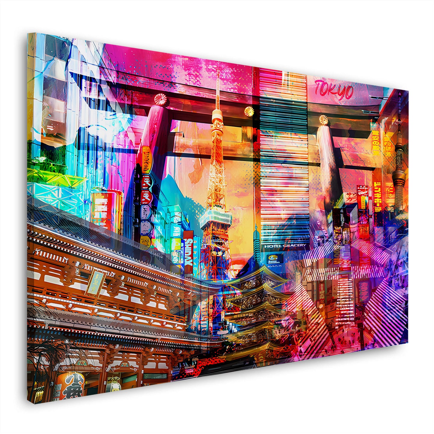 Pop Art Tokyo Skyline Neonlichter Wandbild Leinwandbild Kunstdruck XL Wanddeko