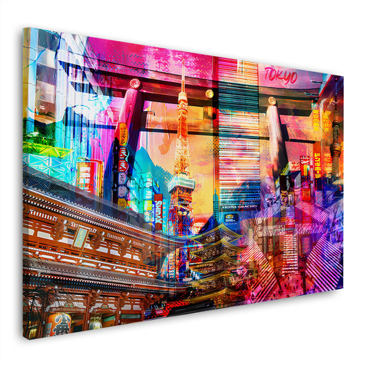Pop Art Tokyo Skyline Neonlichter Wandbild Leinwandbild Kunstdruck XL Wanddeko