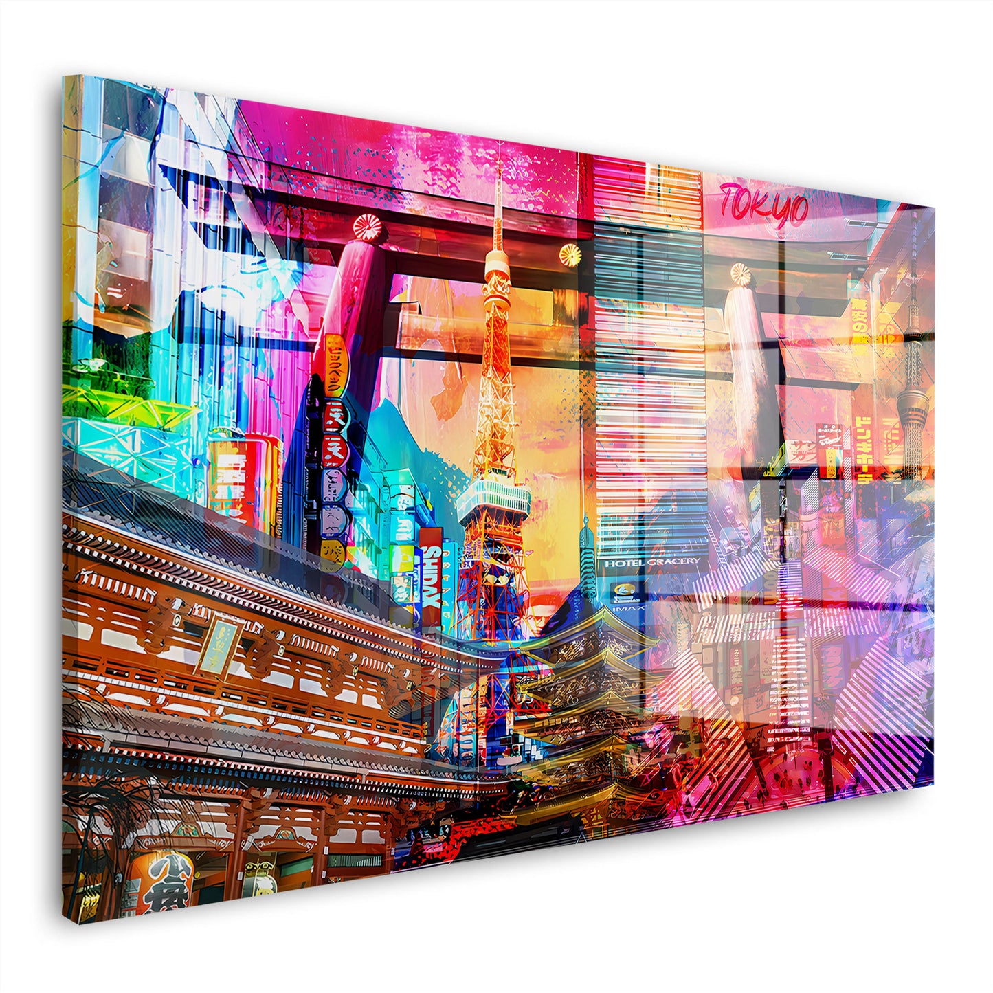 Pop Art Tokyo Skyline Neonlichter Acrylglasbild Wandbild Wanddeko Wohnzimmer XL
