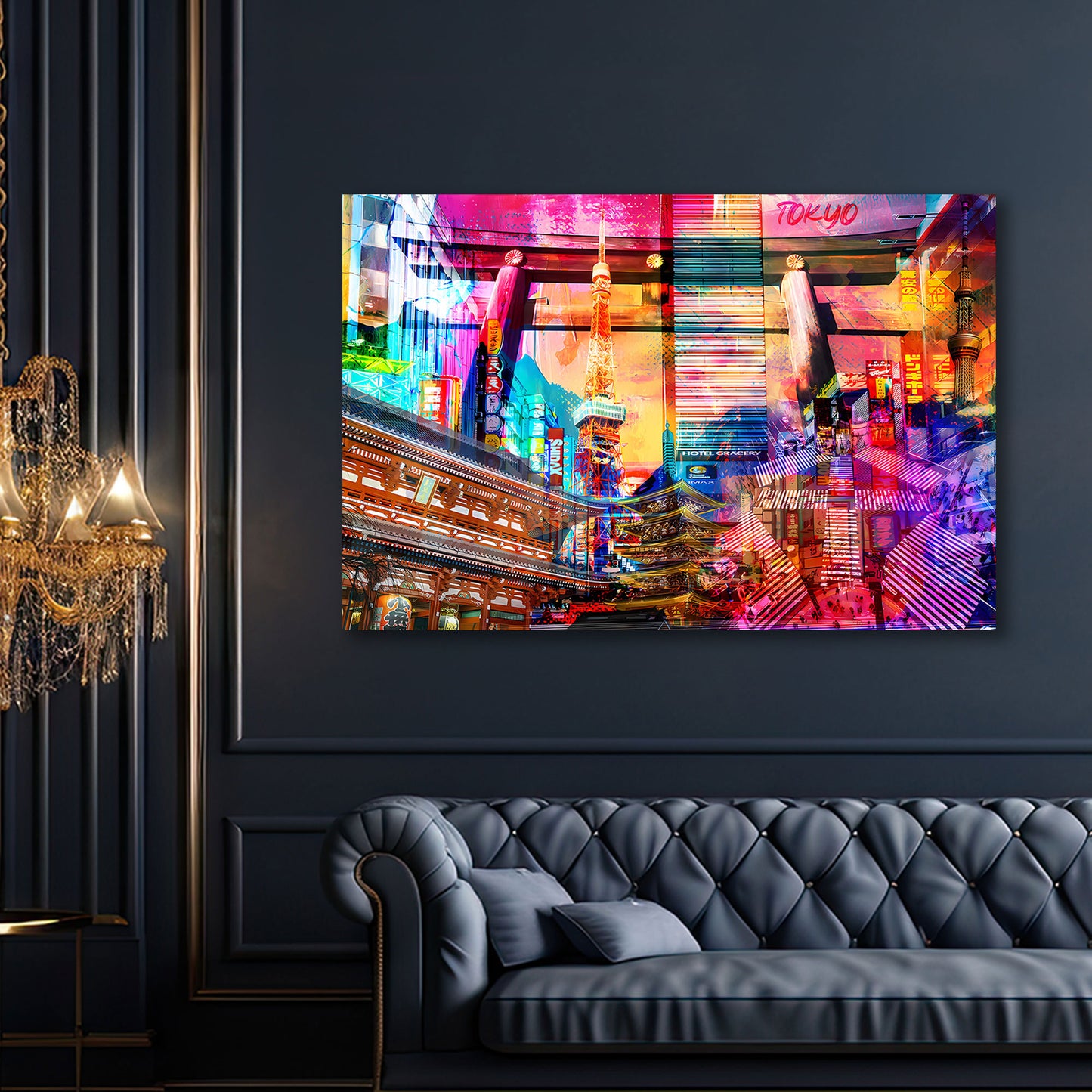 Pop Art Tokyo Skyline Neonlichter Wandbild Leinwandbild Kunstdruck XL Wanddeko