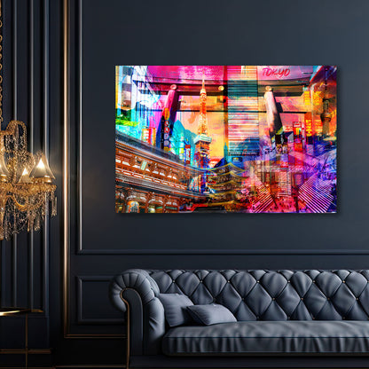 Pop Art Tokyo Skyline Neonlichter Wandbild Leinwandbild Kunstdruck XL Wanddeko