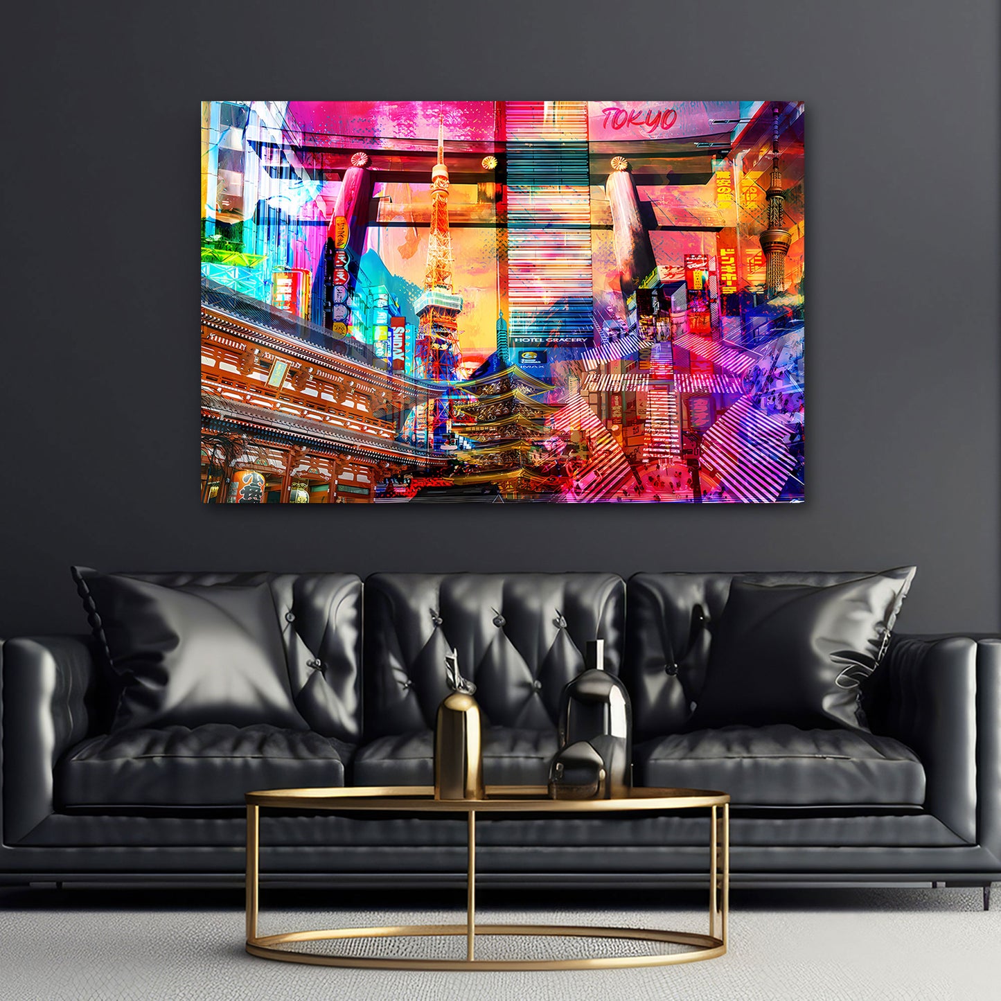 Pop Art Tokyo Skyline Neonlichter Wandbild Leinwandbild Kunstdruck XL Wanddeko