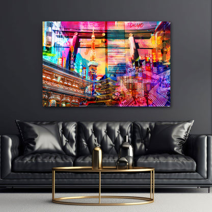 Pop Art Tokyo Skyline Neonlichter Wandbild Leinwandbild Kunstdruck XL Wanddeko
