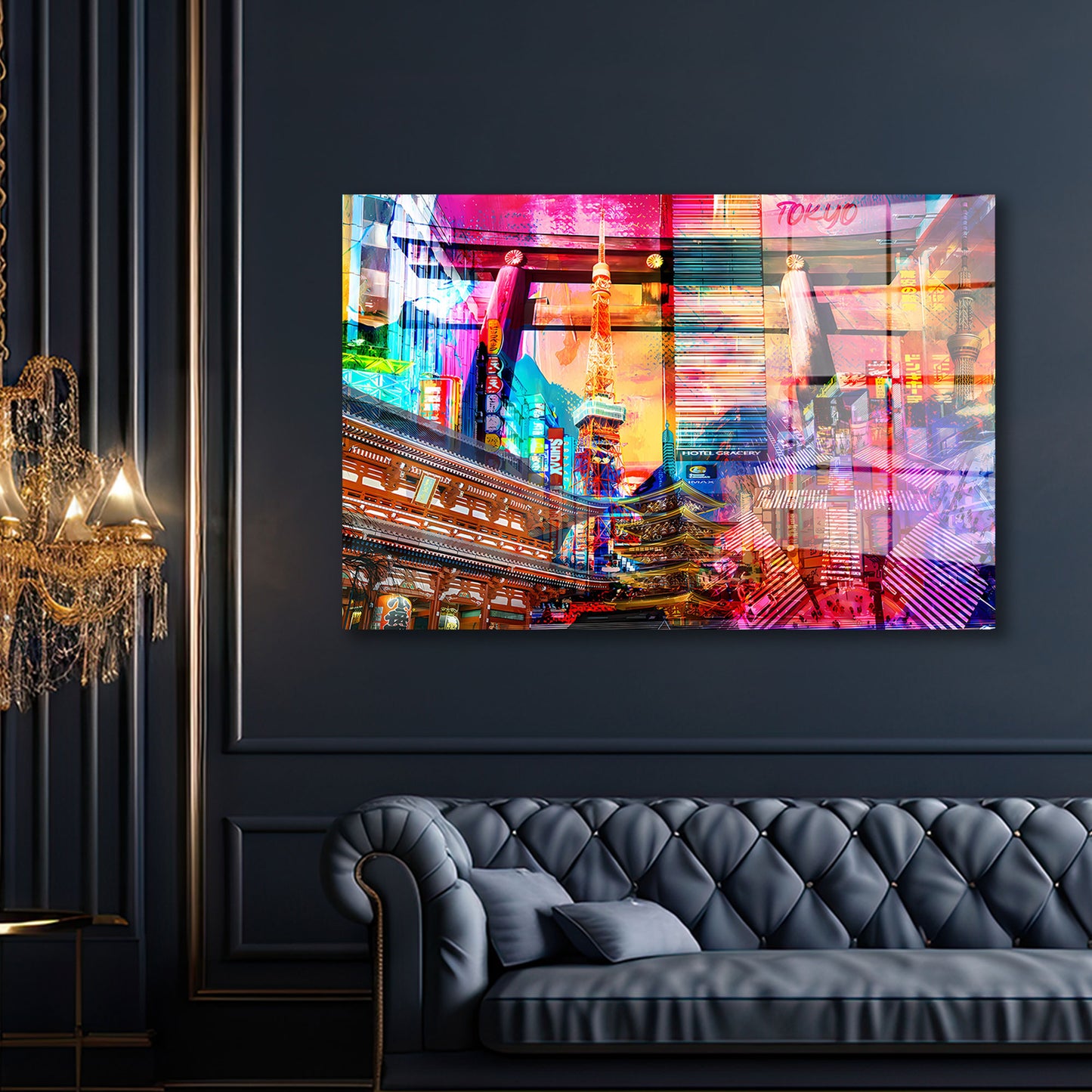 Pop Art Tokyo Skyline Neonlichter Acrylglasbild Wandbild Wanddeko Wohnzimmer XL