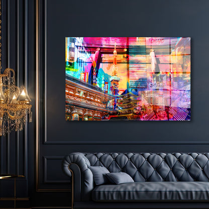 Pop Art Tokyo Skyline Neonlichter Acrylglasbild Wandbild Wanddeko Wohnzimmer XL