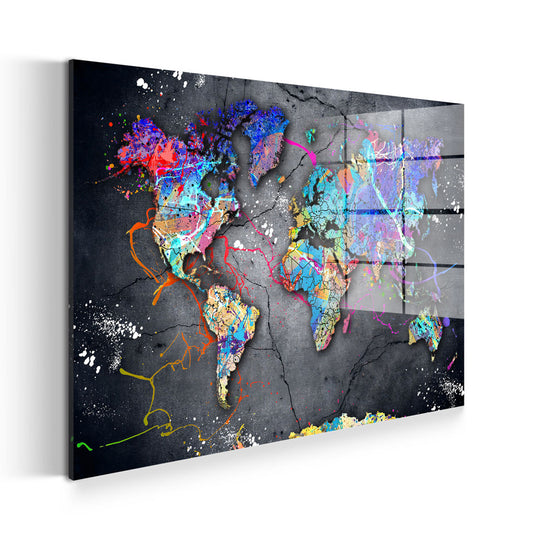 Pop Art Weltkarte Acrylglasbild Wandbild Bild Wanddeko Wohnzimmer XL