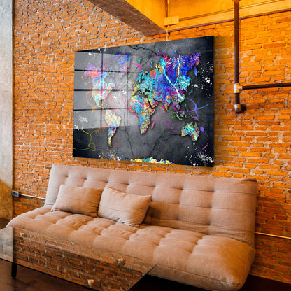 Pop Art Weltkarte Acrylglasbild Wandbild Bild Wanddeko Wohnzimmer XL