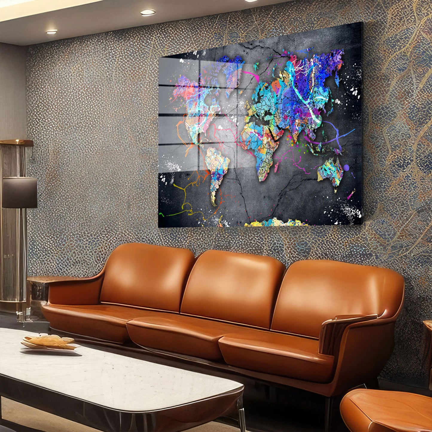 Pop Art Weltkarte Acrylglasbild Wandbild Bild Wanddeko Wohnzimmer XL