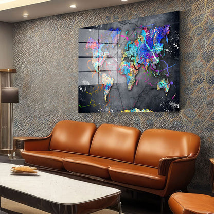 Pop Art Weltkarte Acrylglasbild Wandbild Bild Wanddeko Wohnzimmer XL