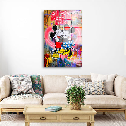 Romantische Mäuse Comic Neon Acrylglasbild Wandbild Bild Wanddeko Wohnzimmer XL