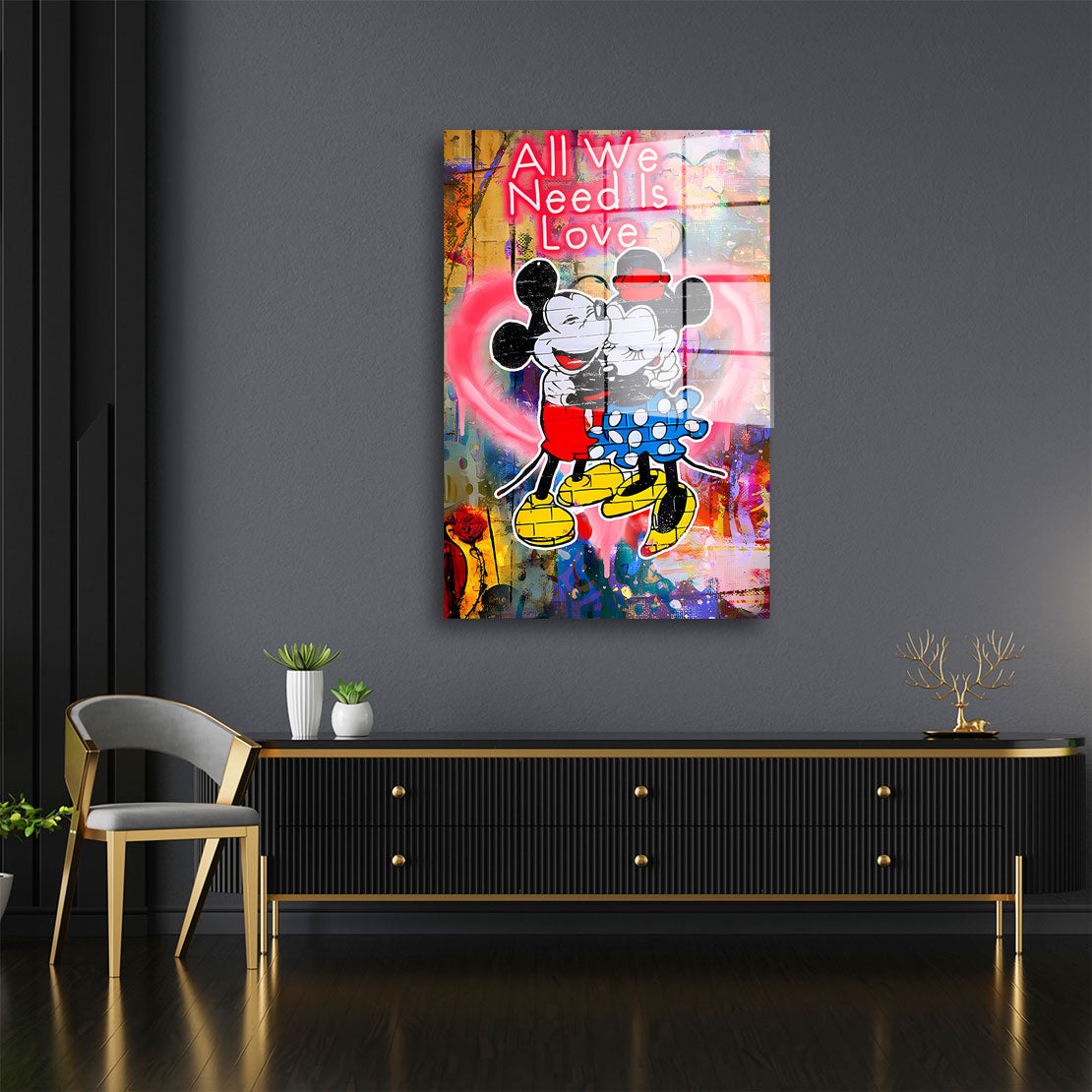 Romantische Mäuse Comic Neon Acrylglasbild Wandbild Bild Wanddeko Wohnzimmer XL